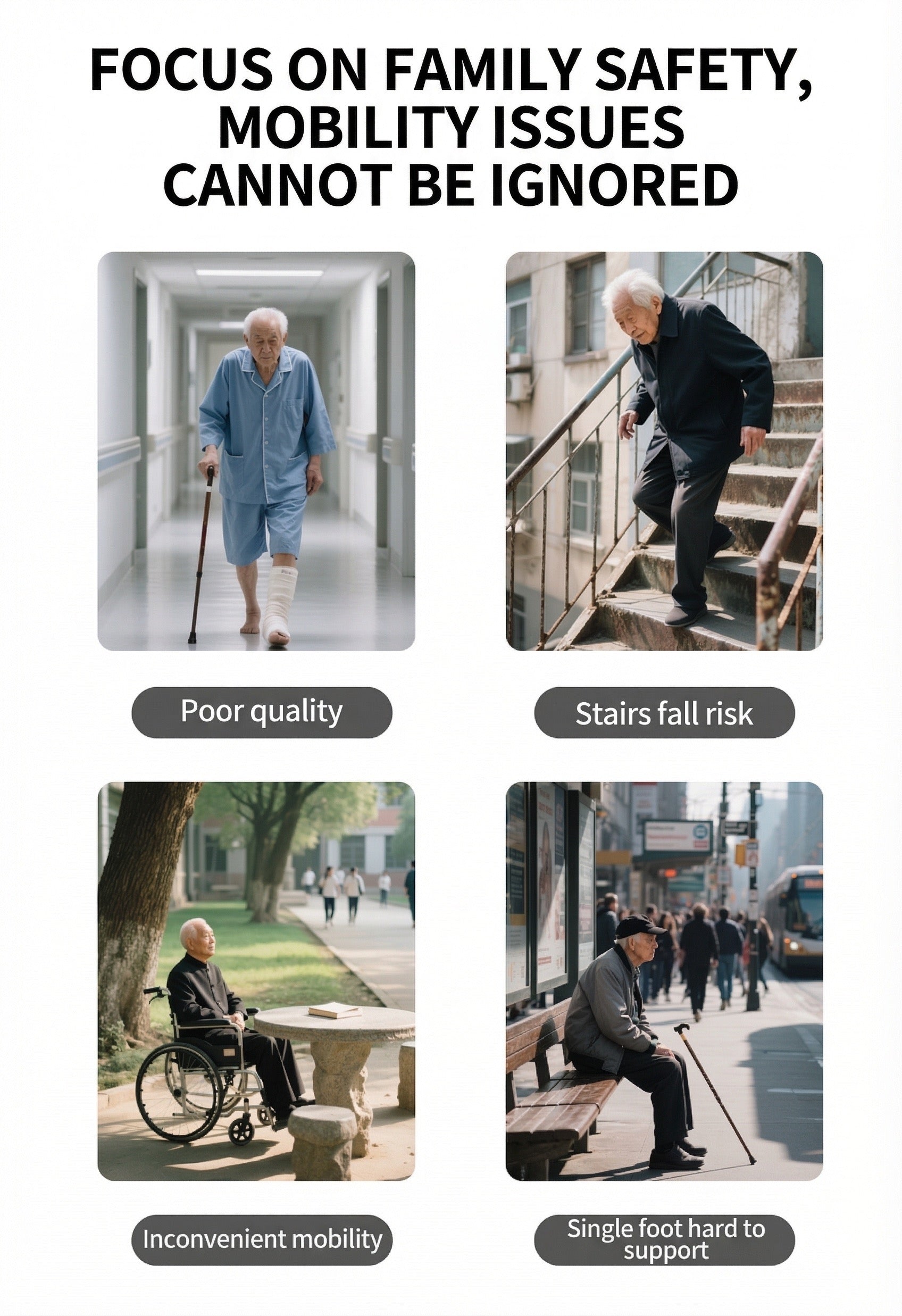 Aluminum Four-Legged Walking Cane for Seniors