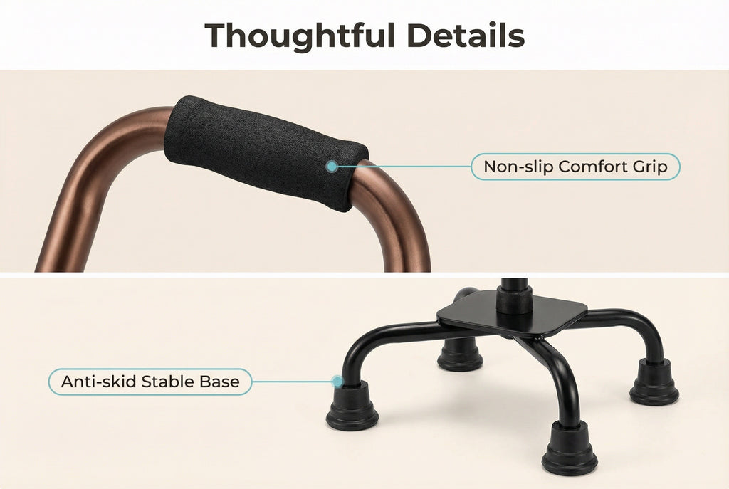 Aluminum Four-Legged Walking Cane for Seniors