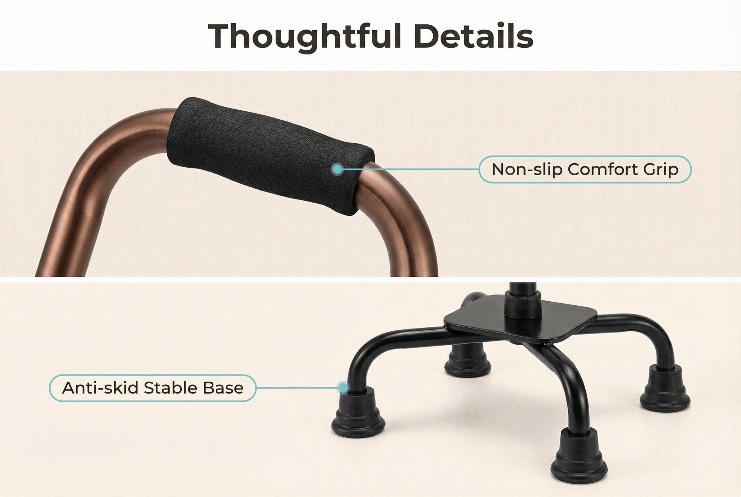 Aluminum Four-Legged Walking Cane for Seniors