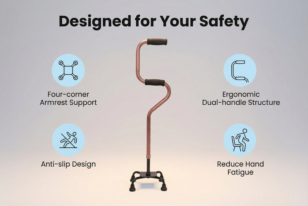 Aluminum Four-Legged Walking Cane for Seniors