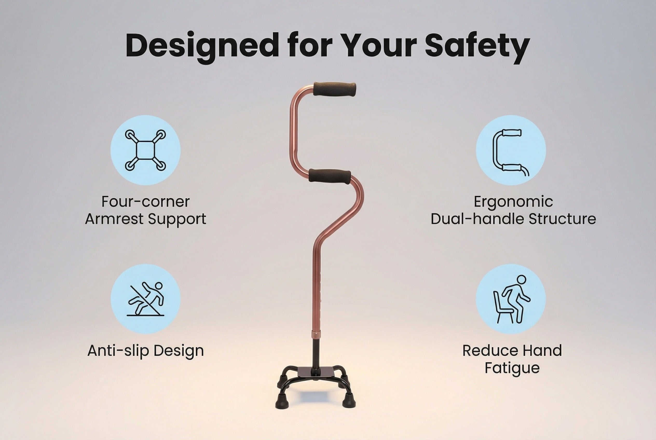 Aluminum Four-Legged Walking Cane for Seniors